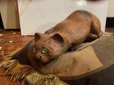 sculpture chat en bois massif