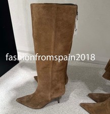ZARA NEW WOMAN SPLIT LEATHER KITTEN HEEL BOOTS OLIV EGREEN 35-42 1015/610/517