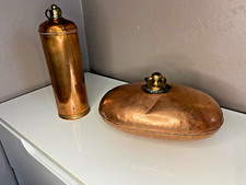 Antique Oval Copper Water Bottle Cylindrical Bed Heater Vintage
