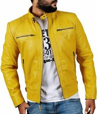 Veste En Cuir Jaune Pour Homme En Agneau Véritable Slim Fit Veste De Moto