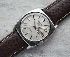 May 1980 Vintage Seiko Watch 6309 Automatic Leather Silver Dial Day Date