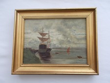 ANTIQUE PAINTING OIL ON MARINE CANVAS 19TH? ANTIQUE PAINTING ENGLISH?