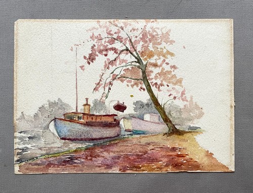 Péniches aquarelle ancienne - péniches,,