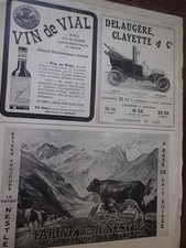 DELAUGERE CLAYETTE car + NESTLE flour + VIAL wine + rasurel illustration 1909