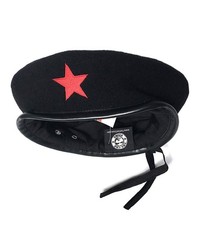 Black Military Beret with Red