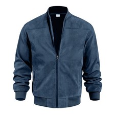 Veste homme rétro en daim fermeture éclair col montant couleur unie survêteme