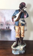 Large Nubian Mandolin Musician Earthenware 19th Century 51cm - Antique Ceramic