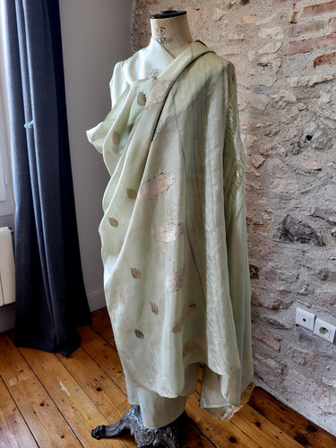 Gf8 sari fine soie brochée - sari, en