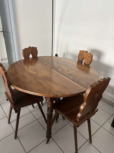 Table ancien avec chaises - 4,