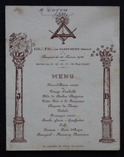 Freemasonry Menu 21 February 1926 Saint-Ouen Grand Orient de France