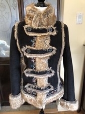 manteau DESIGUAL Brodé Bleu Foncé En Faux Suède Et Fausse Fourrure XSmall