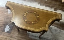 Vintage CHELSEA HOUSE Floral Wreath Painted Wood Demi Lune Console Side Table