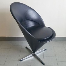 VINTAGE CONE CHAIR K1 BY VERNER PANTON 1950 BLACK LEATHER & STEEL SIMILAR CHAIR