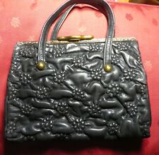 MINI BAG LEATHER embossed BLACK old hand worn 1920s ART DECO era