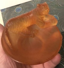 Daum France empty pocket glass paste tiger decor signed