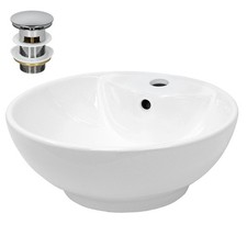 Lavabo en céramique blanc avec garniture de vidage vasque à poser Ø 455x185 mm