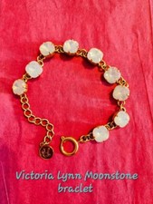 Victoria Lynn Bracelet 9 12mm Moonstones 6.5"-7.5" Extender Swarovski Crystal