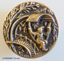Antique Japanese Decor Swing Character Button? Parachute? : 32 mm