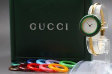 [N MINT /BOX] Vintage GUCCI Change Bezel 11/12.2 Gold 12 Colors Qz Watch JP U541