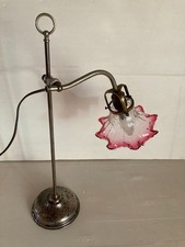 Ancienne lampe col de cygne nickelé réglable tulipe verre corolle rouge 1900