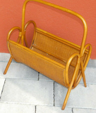 vintage PANIER en ROTIN OSIER BOIS à JOURNAUX porte MAGAZINE rack REVUE support