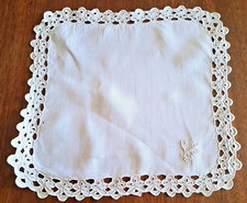 Antique embroidery thread handkerchief "LOUISE" embroidery entourage Richelieu -29x29 cm