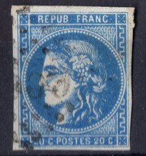 FRANCE ! Timbre CERES de BORDEAUX de 1870 n°45Bc Bleu roi