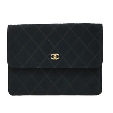 CHANEL Bicolore Rhinestone Mini Pouch Wallet Satin Leather Black Vintage 34RF642
