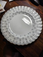 Spode Fleur De Lys Gray 10" Dinner Plate 8" Salad Platinum Trim Scalloped Edge