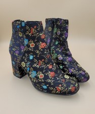 Diba Asian Black Floral Embroidered  Zip Up Block Heel Boots  Womens Size 7M