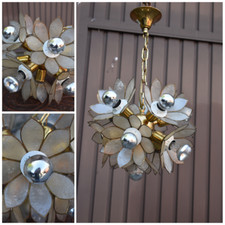 Vintage Belgian massive 1970 sputnik mother pearl flower leafs lamp chandelier