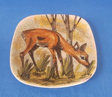 Assiette Carrée Décor Main Signé PH Bretagne Décor Biche