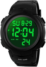 Montre de Sport Numérique pour Homme Étanche 5 ATM Style Militaire Digitale LED