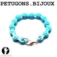 Bracelet fantaisie, style chaine, metal peint bleu,taille 20cm, neuf