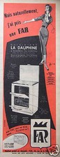 1956 FAR COOKER LA DAUPHINE COAL CONTINUOUS FIRE PRESS AD - CROWN