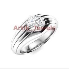 Moissanite Avec Plaqué or Blanc 925 Argent Sterling Chevalière pour Homme #240
