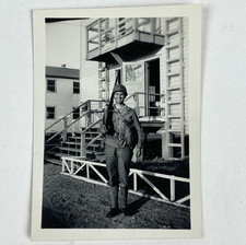 WWII U.S. Army Soldier M1 Garand Rifle Gear Barracks Photo 1943 Velox Paper Camp