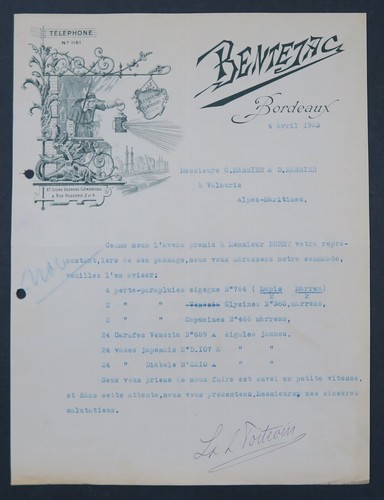 Facture 1923 bentejac bordeaux - 1923,
