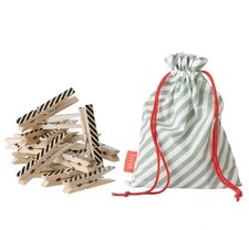 Ferm Living Striped Birch Wooden Clothes Pins with Mint Storage Bag - 20ct