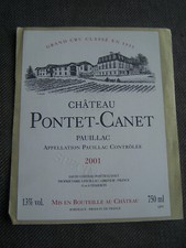 label Chateau Pontet Canet 2001 SPECIMEN pauillac wine label wine label