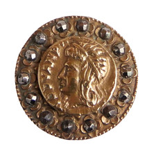 Antique Button - Antique Coin - 25mm - Late 19th Century - Cut Steel Coin Picture Button