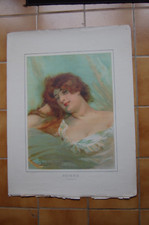 Large Art Nouveau Women's Chromolithograph Signed Daniel Hernandez Reverie