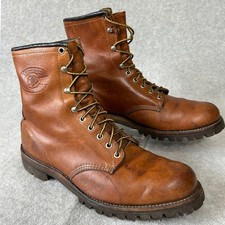 Vintage Chippewa Logger Boots Mens Brown Leather Vibram Sole Workwear 10.5 USA
