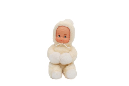 Peluche poupée jaune blanc