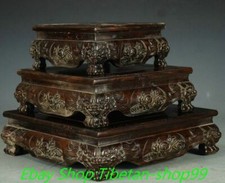 10.2'' Old Chinese Wood Carving Beast Head Tea Service Table Desk Statue Set