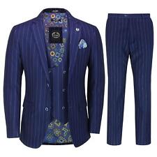 Hommes 3 Pièce Costume Blanc Sur Marine Pinstripe 1920 Rétro Classique Ajusté