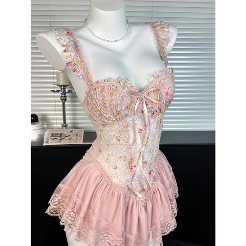 Romantic pink floral lace - pink,