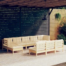 Bois de Pin Massif Salon de Jardin 10 pcs avec Coussins Crème Mobilier vidaXL
