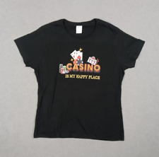 Casino Is My Happy Place Cotton Novelty Women's Sz L Gambling T-Shirt Black NWOT