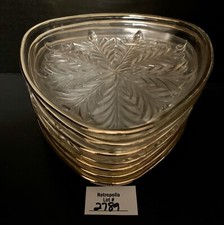 7 Jeannette Glass Plates FEATHER Gold Trim Candy Nut Dishes Vintage